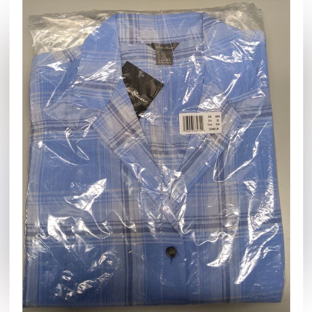 NEW Eddie Bauer Plaid Shirt XS Blue Cornflower Plaid Top - Picture 3 of 3